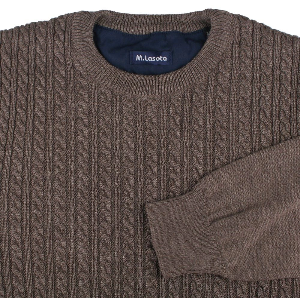 Sweter dla Mężczyzny - Lasota - Brązowy z Okrągłym Dekoltem