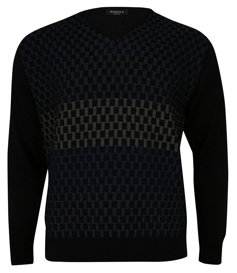 Sweter Granatowy, Tłoczony Wzór Geometryczny, Dekolt w Serek (V-neck) Męski