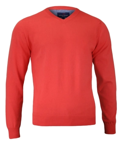 Pomarańczowy Sweter Męski w Serek - 100% BAWEŁNA - Adriano Guinari