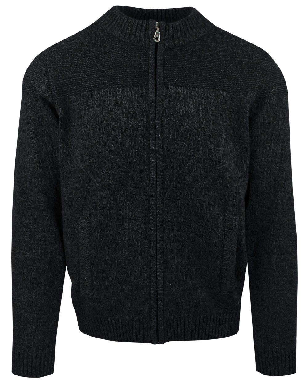 Sweter Męski - Lasota - Rozpinany (Kardigan) - Czarny Melanż, Kieszenie