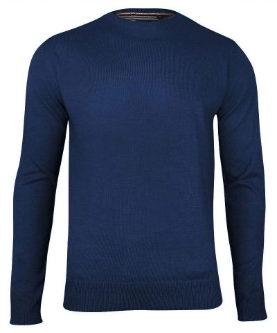 Sweter Niebieski Chabrowy Okrągły Dekolt Jednokolorowy Męski -BRAVE SOUL