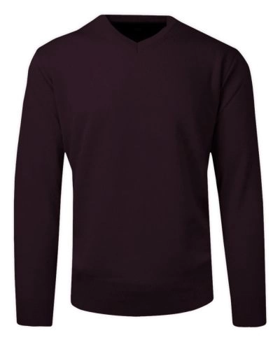 Sweter Śliwkowy Wełniany w Serek, V-neck, Męski, Cienki -HOVARD