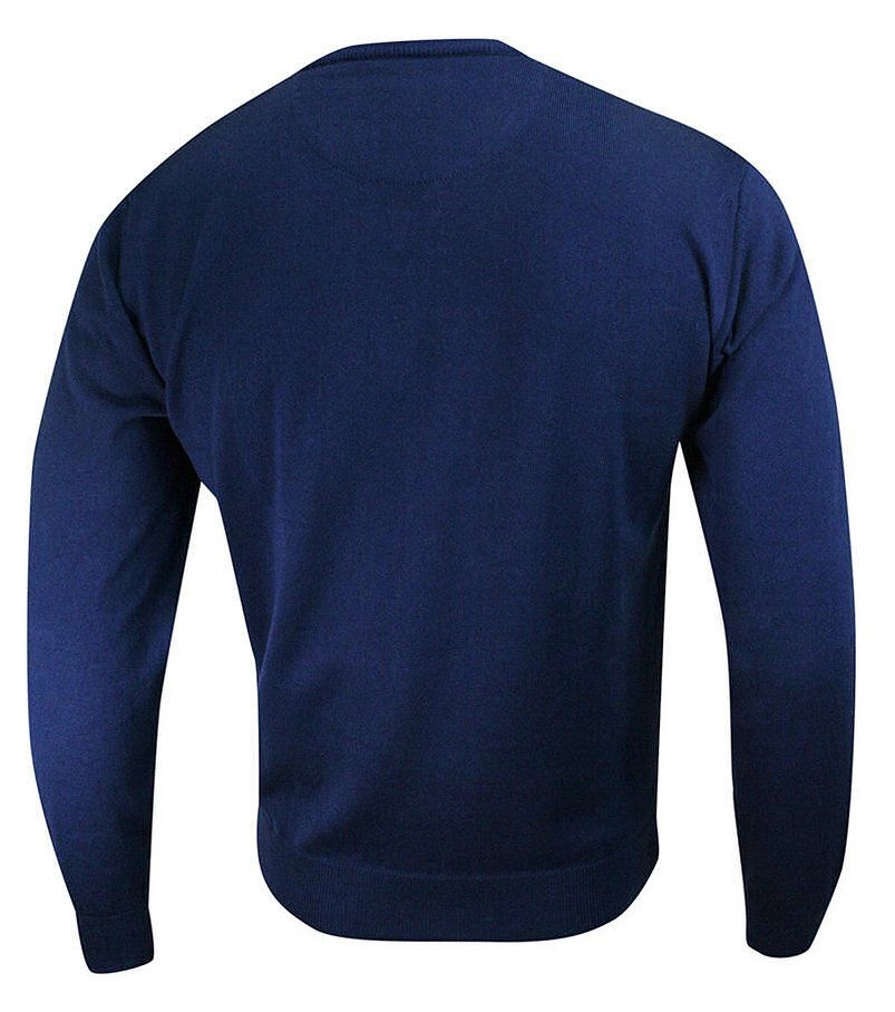 Sweter w Serek, Chabrowy, Niebieski, Elegancki, Męski (V-neck) -MM Classic- w Serek, Klasyczny