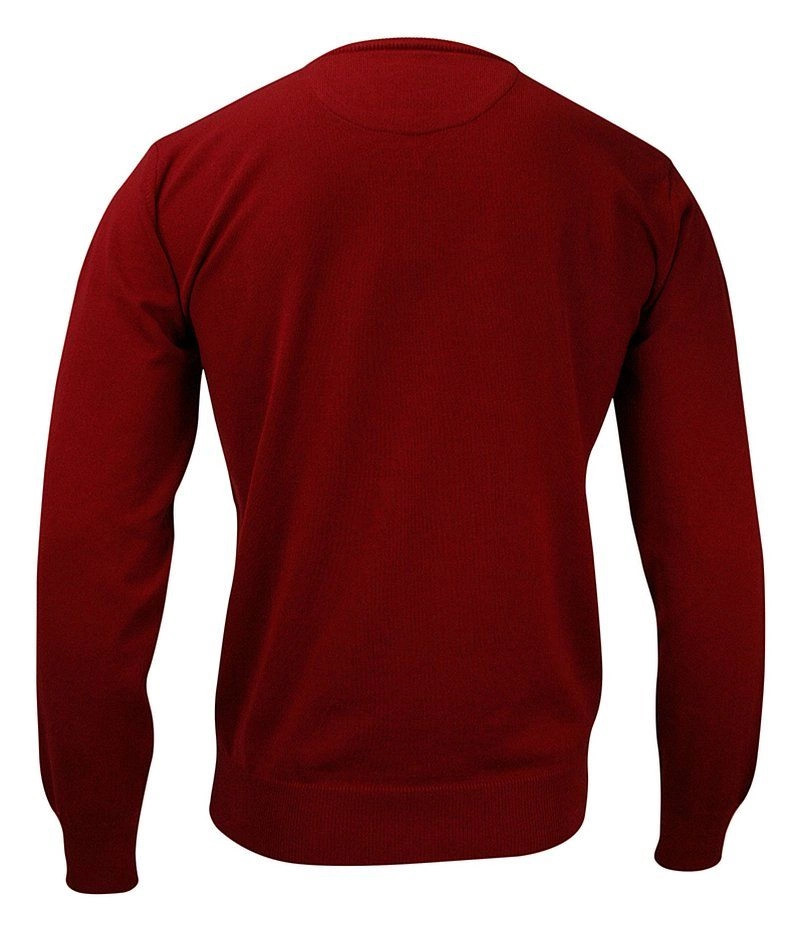 Sweter w Serek, Czerwony, Elegancki, Męski (V-neck) -MM Classic- w Serek, Klasyczny