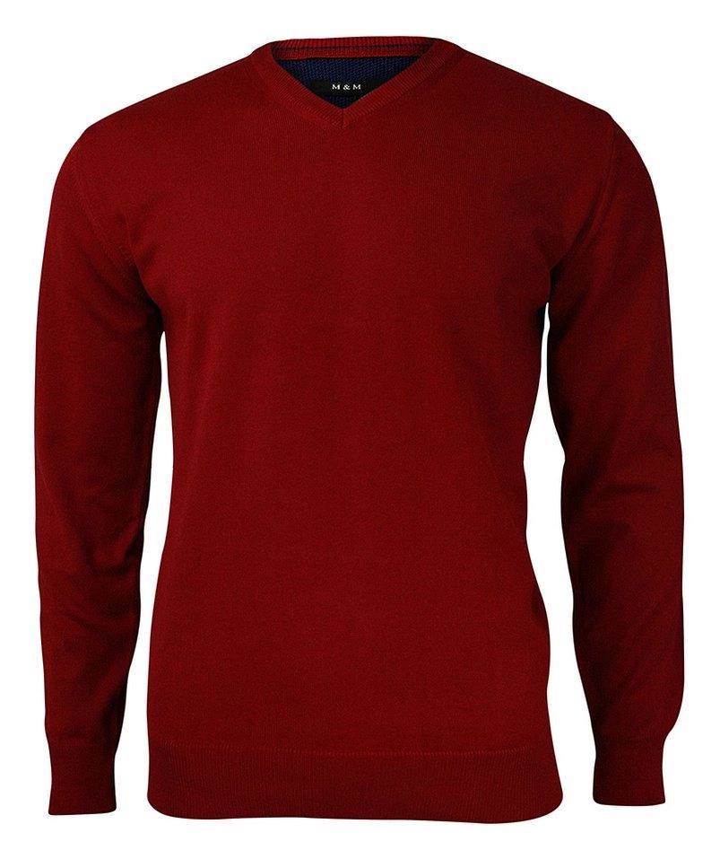 Sweter w Serek, Czerwony, Elegancki, Męski (V-neck) -MM Classic- w Serek, Klasyczny