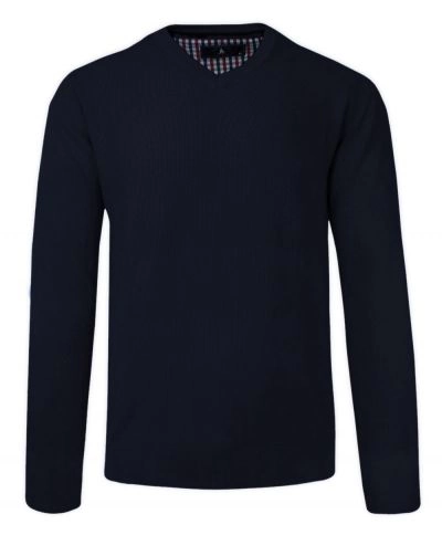 Sweter w Serek, Granatowy, Bawełniany, V-neck, Męski -BARTEX