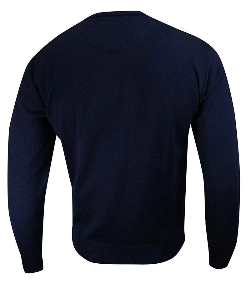 Sweter w Serek, Granatowy, Elegancki, Męski (V-neck) -MM Classic- w Serek, Klasyczny