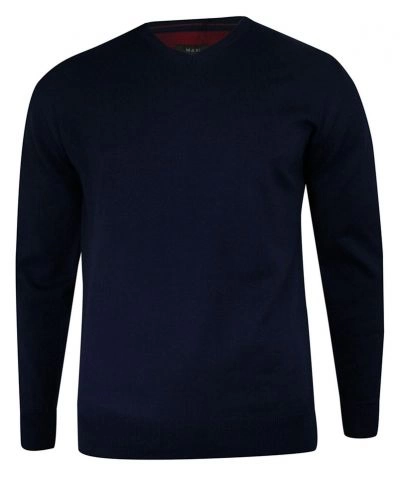 Sweter w Serek, Granatowy, Elegancki, Męski (V-neck) -MM Classic- w Serek, Klasyczny