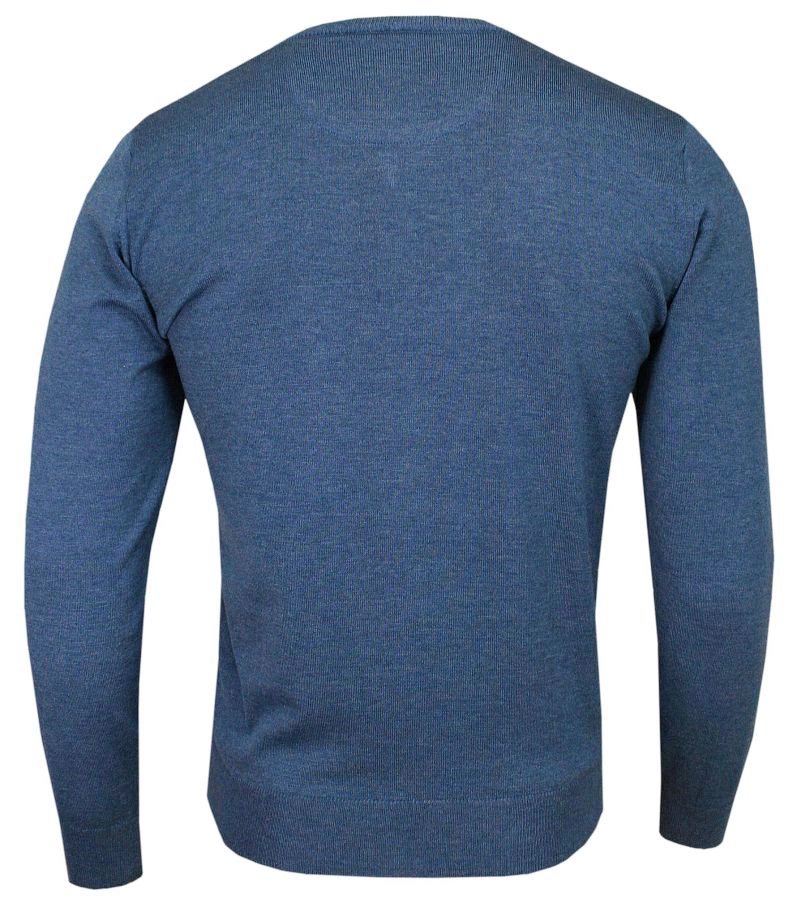 Sweter w Serek, Niebieski, Elegancki, Męski (V-neck) -MM Classic- Klasyczny