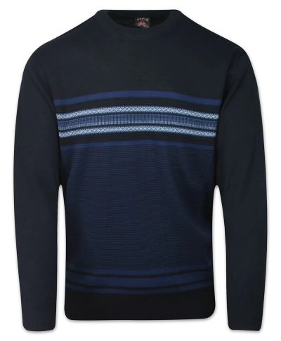 Sweter Wełniany, Granatowy w Paski, U-neck, Okrągły Dekolt, Męski -DEVIR
