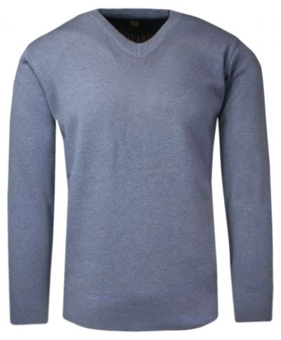 Sweter Wełniany Jasny Niebieski w Serek, V-neck, Męski, Cienki -HOVARD