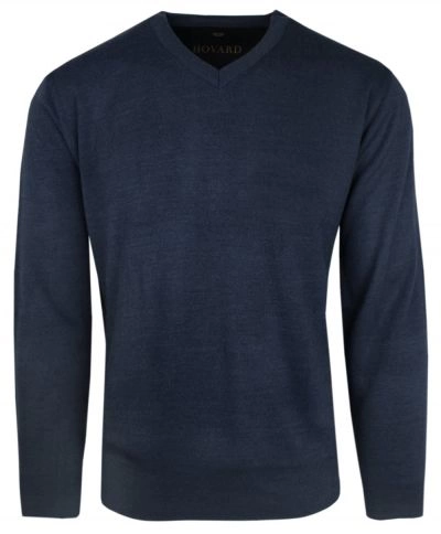 Sweter Wełniany w Serek, Granatowy V-neck, Męski, Cienki -HOVARD