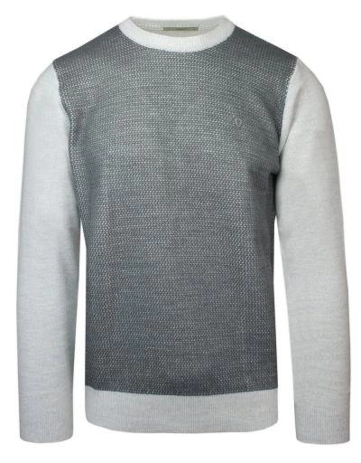 Sweter z Okrągłym Dekoltem, Szary, Wzór Geometryczny, Męski, U-neck -YAMAK