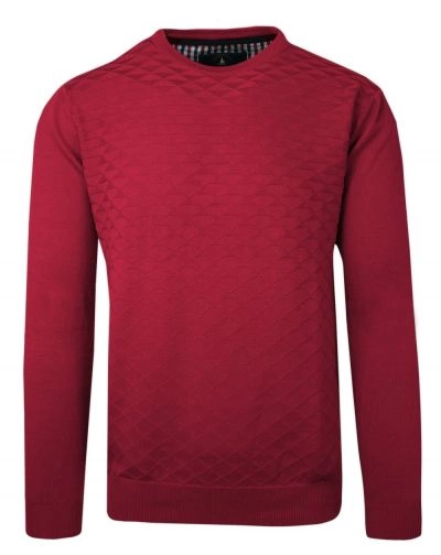 Sweter Czerwony z Okrągłym Dekoltem, Tłoczony Wzór, U-neck, Męski -BARTEX