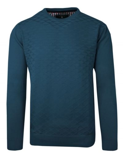 Sweter Morski z Okrągłym Dekoltem, Tłoczony Wzór, U-neck, Męski -BARTEX
