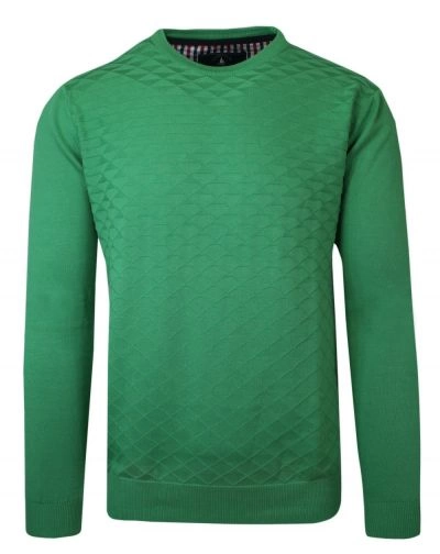 Sweter Zielony z Okrągłym Dekoltem, Tłoczony Wzór, U-neck, Męski -BARTEX