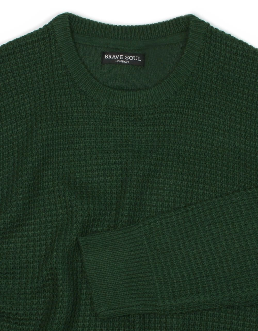 Sweter Zielony, Butelkowy w Gruby Dziergany Splot, U-neck, Męski -BRAVE SOUL