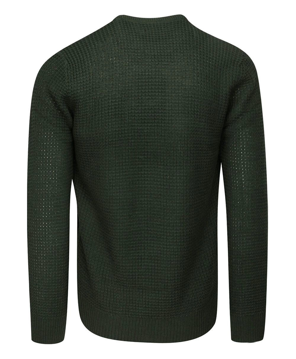Sweter Zielony, Khaki w Gruby Dziergany Splot, U-neck, Męski -BRAVE SOUL