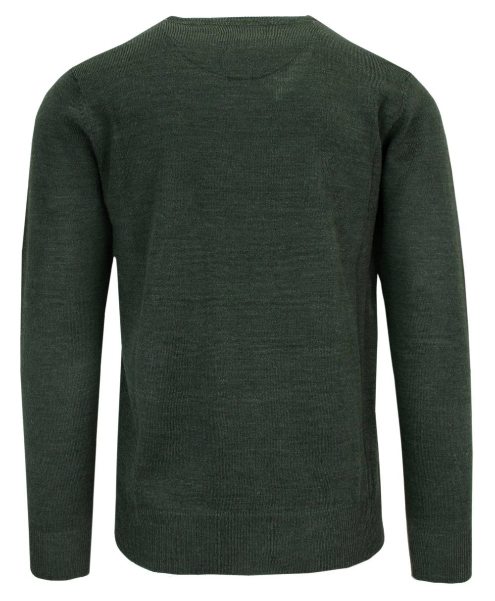 Sweter Zielony Melanżowy Khaki Okrągły Dekolt Męski Jednokolorowy -BRAVE SOUL