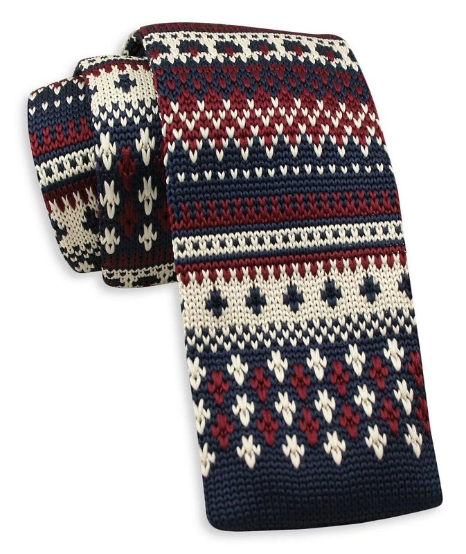 Świąteczny Dziergany, Męski Krawat Knit, 5,5 cm -Alties- Wzór Norweski
