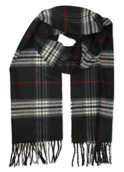 Szalik Czarno-Biały w Kratkę, Miękki, Delikatny, z Frędzlami, Miękki, Cashmink -V.Fraas