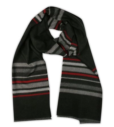 Szalik Czarno-Szary Miękki, w Paski, Prążki, Firmy V.Fraas -Cashmink- Elegancki, Męski