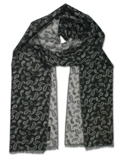 Szalik Czarno-Szary, Miękki, Wzór Paisley, Łezki, Nerki, Firmy V.Fraas -Cashmink- Elegancki, Męski