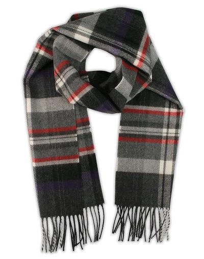 Szalik Szaro-Fioletowy w Kratkę Ciepły, z Frędzlami -V.FRAAS- Jesienno-Zimowy, Męski