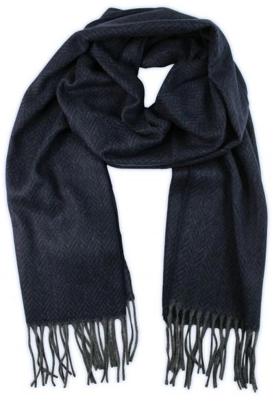 Szalik z Frędzlami, Granatowy w Jodełkę Miękki, Firmy V.Fraas -Cashmink