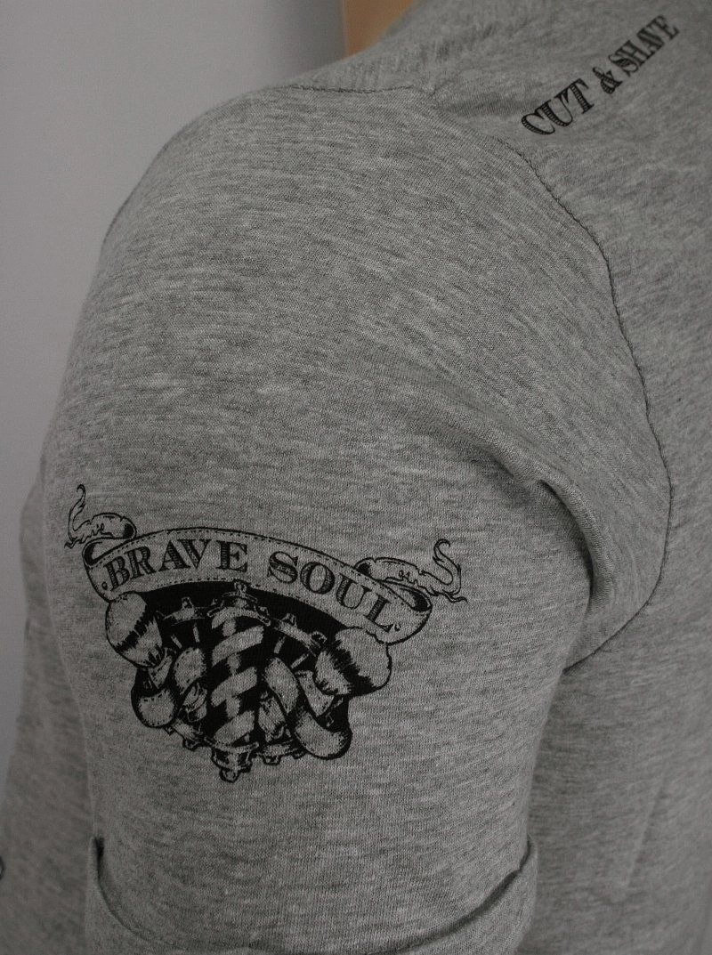 Szary Bawełniany T-Shirt Męski -Brave Soul- Koszulka, Krótki Rękaw, Barber, Brodacz, Fryzjer