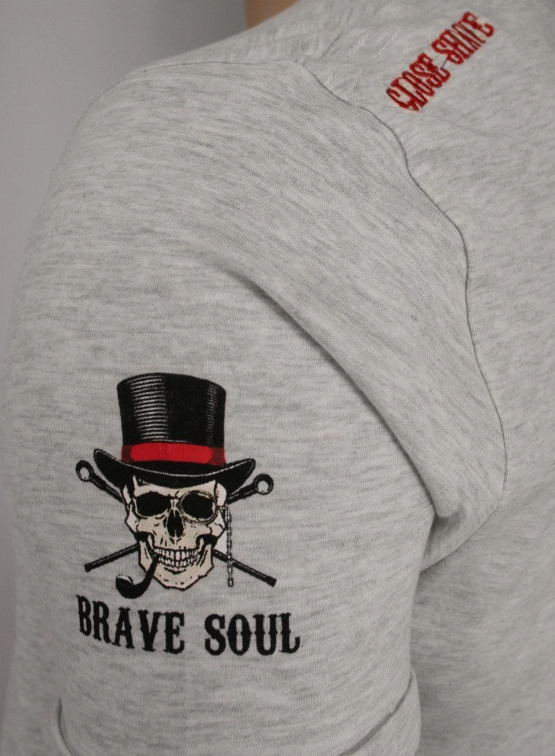 Szary Bawełniany T-Shirt Męski -Brave Soul- Krótki Rękaw, w Czaszki, Milord, Oryginalni Panowie