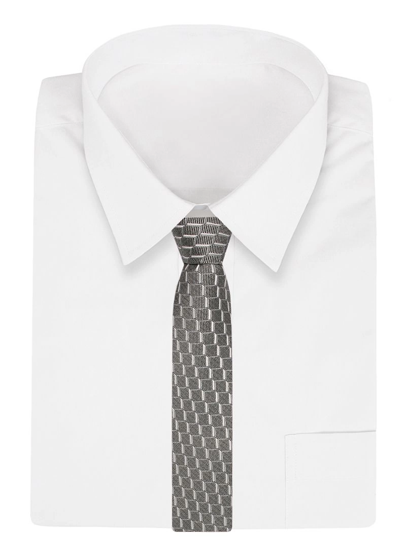 Szary Elegancki Męski Krawat -ALTIES- 7cm, Stylowy, Klasyczny, Wzór Geometryczny