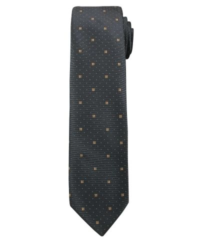 Szary Elegancki Męski Krawat -Angelo di Monti- 6 cm, Wzór Geometryczny, Beżowe Dodatki