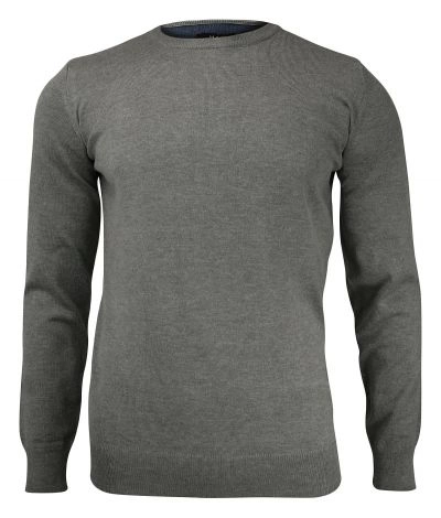Sweter w Okrągły Dekolt Szary Elegancki -MM Classic- (U-Neck), Męski, Klasyczny