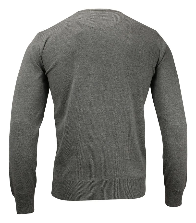 Sweter Szary Elegancki w Serek -MM Classic- Męski, (V-neck), Klasyczny