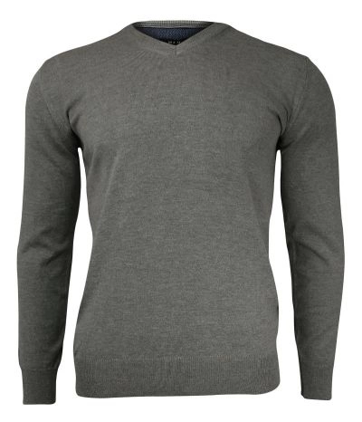 Sweter Szary Elegancki w Serek -MM Classic- Męski, (V-neck), Klasyczny