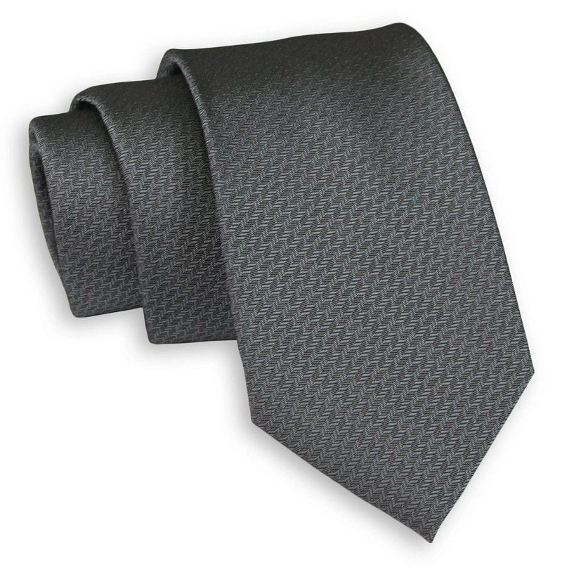 Szary, Popielaty Elegancki Krawat -Chattier- 7cm, Męski, w Zygzaki, Wzór Geometryczny, 3D