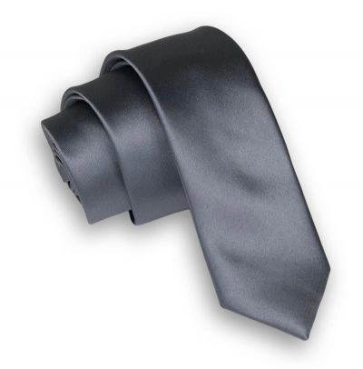 Szary Stylowy Krawat (Śledź) Męski -ALTIES- 5 cm, Wąski, Gładki, Stalowy, Popielaty