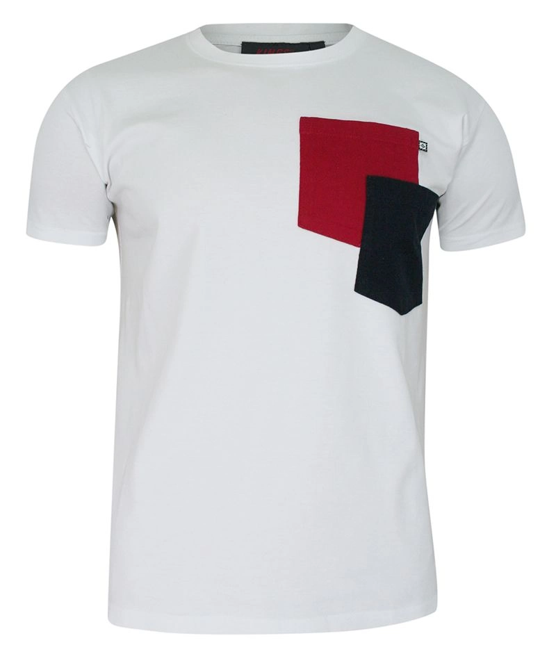 T-shirt, 100% BAWEŁNA, Biały, U-neck, z Kieszonką, Męski, Krótki Rękaw -KINGS