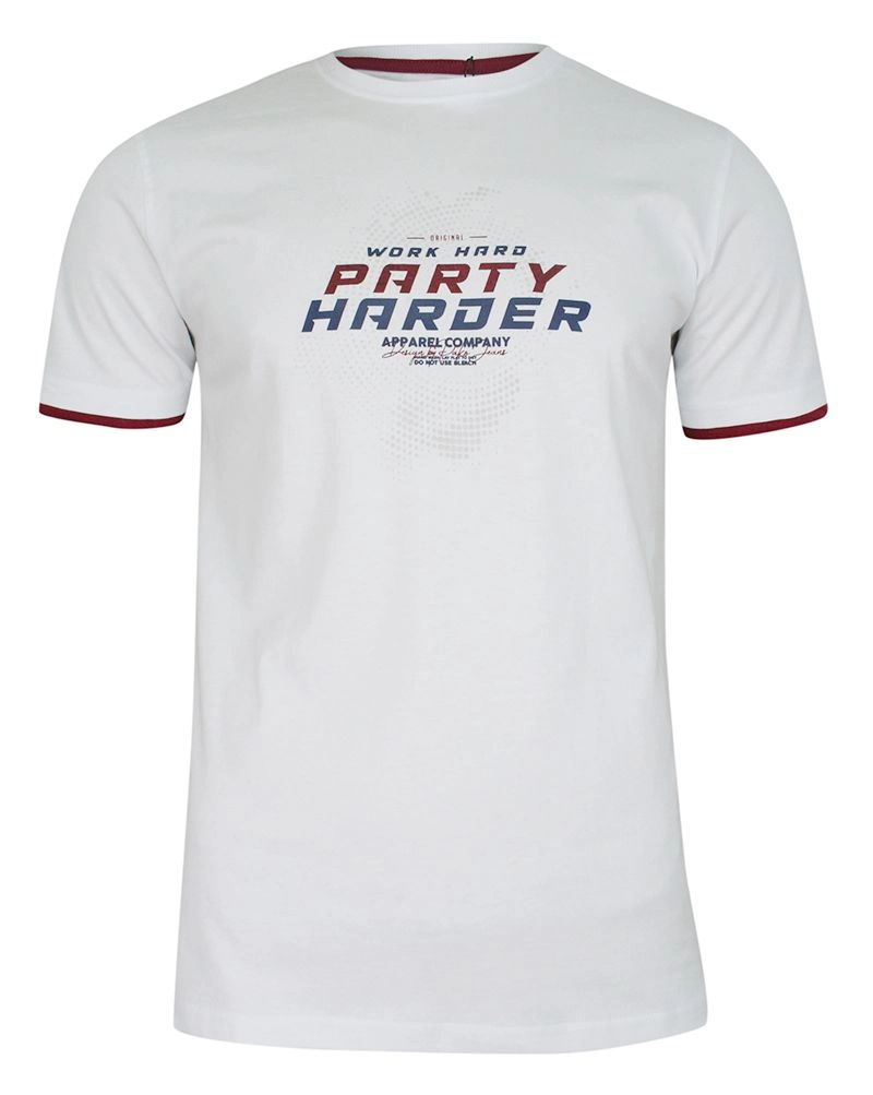 T-shirt Bawełniany, Biały z Nadrukiem, PARTY HARDER, Męski, Krótki Rękaw, U-neck -PAKO JEANS