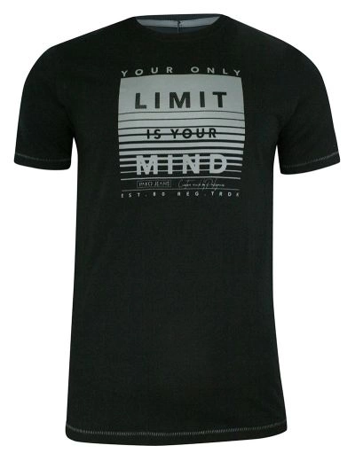 T-shirt Bawełniany, Czarny z Nadrukiem, LIMIT IS YOUR MIND, Męski, Krótki Rękaw, U-neck -PAKO JEANS