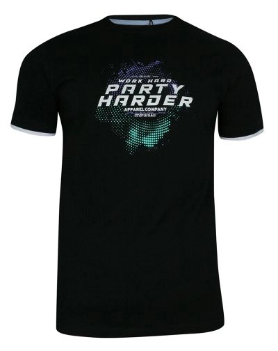 T-shirt Bawełniany, Czarny z Nadrukiem, PARTY HARDER, Męski, Krótki Rękaw, U-neck -PAKO JEANS
