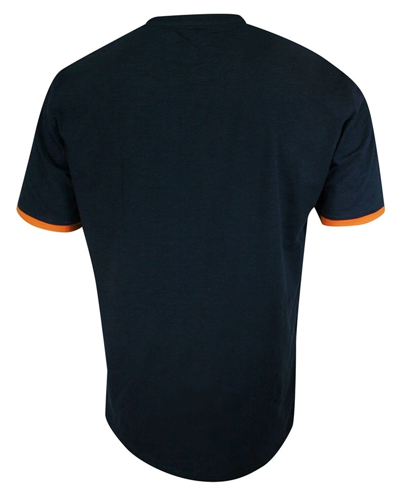 T-shirt Bawełniany, Granatowy z Pomarańczowym Nadrukiem, Męski, Krótki Rękaw, U-neck -PAKO JEANS