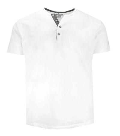 T-shirt Bawełniany z Guzikami przy Kołnierzyku, Biały bez Nadruku, Krótki Rękaw -PAKO JEANS