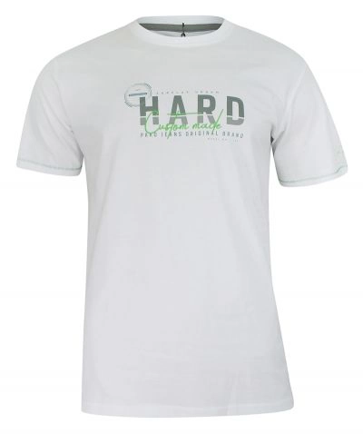 T-shirt Bawełniany, z Nadrukiem HARD, Biały, Męski, Krótki Rękaw, U-neck -PAKO JEANS