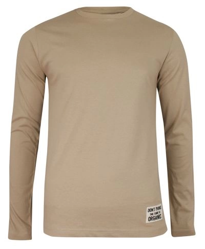 T-shirt Beżowy, Długi Rękaw, Koszulka, Longsleeve -Brave Soul- 100% BAWEŁNA, Jednokolorowy, Basic