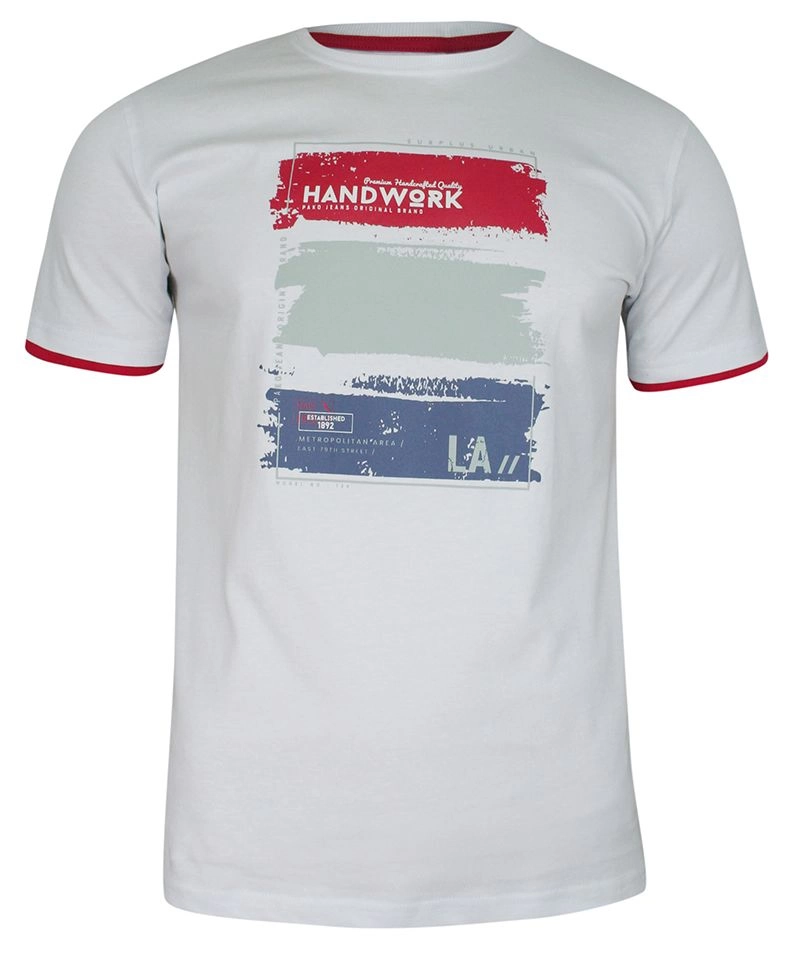 T-shirt Biały Bawełniany, z Nadrukiem, Męski, Krótki Rękaw, U-neck -PAKO JEANS