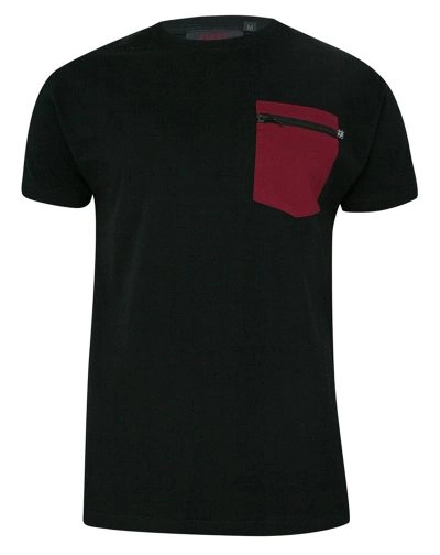T-shirt, Czarny, 100% BAWEŁNA, U-neck, z Kieszonką, Męski, Krótki Rękaw -KINGS