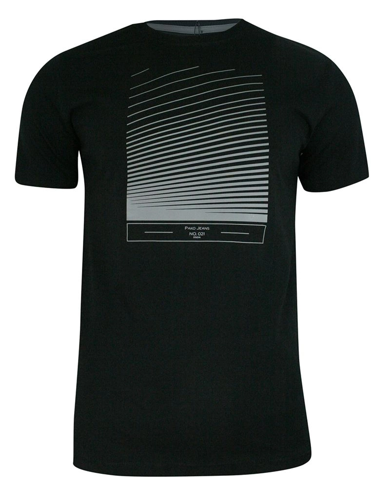T-shirt Czarny z Nadrukiem, 100% Bawełna, Męski, Krótki Rękaw, U-neck -PAKO JEANS