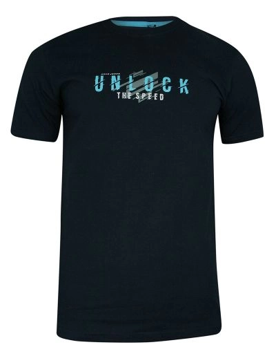 T-shirt Granatowy, 100% Bawełna, z Nadrukiem, Męski, Krótki Rękaw, U-neck -PAKO JEANS